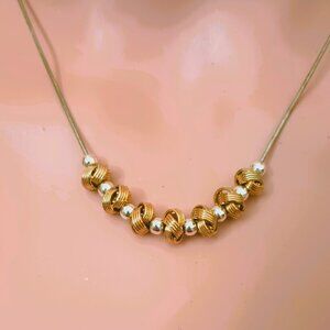 Ribbed Love Knot Slider Necklace 17" Gold Tone Silver Tone Balls & Chain Jewelry